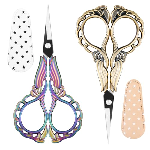 2-Pack Embroidery Scissors Kit with Covers - Cute Cut-Out Design Handles, Sharp Tips for Precise Cutting - Ideal for Craft, Sewing, and More - color: Blue+gold