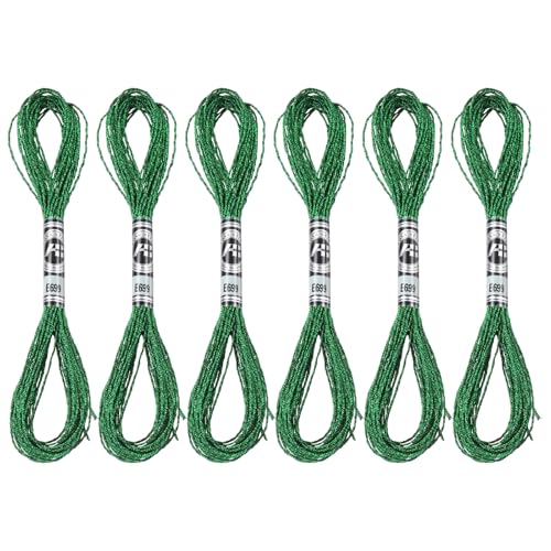 PATIKIL 6 Skeins Embroidery Floss, Metallic Embroidery Thread Nylon Threads Bracelets String for Cross-Stitch Hand Embroidery, Green - color: Green