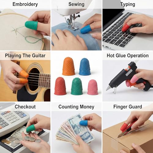 20 Pieces Rubber Thimble, Rubber Fingers Tips Silicone Finger Protectors, Finger Tips Office 5 Different Sizes for Quilting, Knitting, Embroidery, Paperwork & Crafts