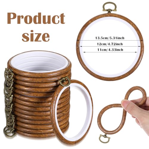 Oqqlin 15 Pcs Imitated Wood Embroidery Hoops, 4 Inch Round Rubber Embroidery Frame Retro Small Circle Cross Stitch Hoop for Displaying, Sewing, Gifts, DIY, Home Decor - size: 4 Inch