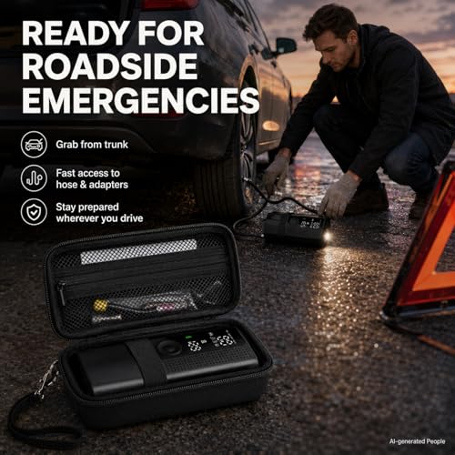 Hard Tire Inflator Case for Airmoto 120 PSI Air Compressor - color: black+black zipper