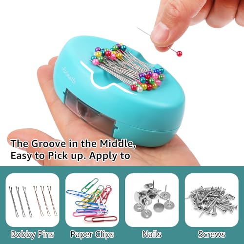 Arcimatto Magnetic Pin Holder, Strong Magnet Pincushion with Drawer, Pin Cushion with 100 Pcs Ball Head Straight Pins for Sewing, Needle Cushions Bobby Pin Holder Paper Clip Organizer for Quilting - color: Blue