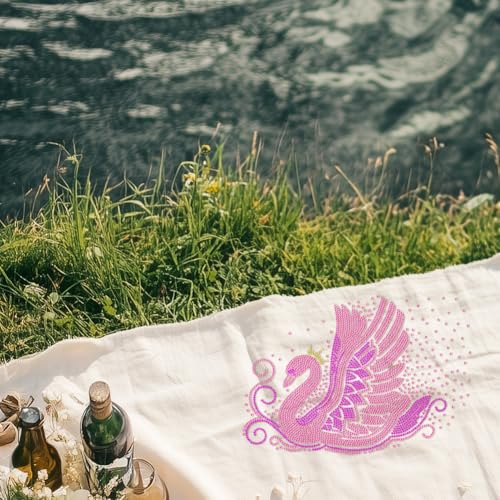 1 Pc Pink Swan Pattern Rhinestone Iron on Hotfix Transfer Decal, Bling DIY Patch Clothing Repair Applique T-Shirt Vest Shoes Hat Jacket Decor Clothing DIY Accessories - style: Pink Swan
