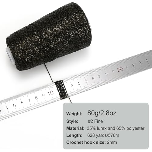 Metallic Crochet Thread, 80g Lurex Yarn for Charms(Black Gold) - color: Black Gold