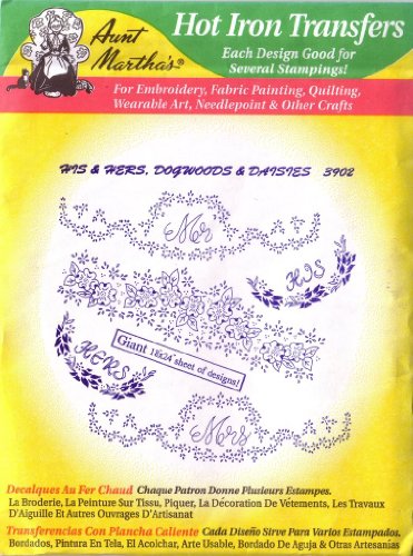 Aunt Martha's Hot Iron Embroidery Transfer 3902 His & Hers, Dogwoods & Daisies