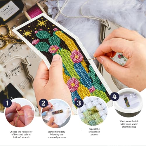 INFUNLY 6pcs Dark Cactus Cross Stitch Bookmark Kit for Beginners DIY Cactus Grove Embroidery Bookmark Kits Night Plants Needlepoint Kit with Instruction Easy Cross Stitch Set for Book Lovers Readers - style: Cactus Jungle