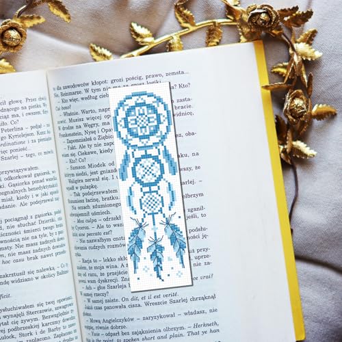 FREEBLOSS 6 Set Cross Stitch Bookmark Kits Dreamcatcher Pattern Stamped Embroidery Kit Stitch Bookmarks DIY Book Marks Printed Cross Stitch Kits with Instructions for Beginners Adults 8''x2.4'' - style: Dreamcatcher