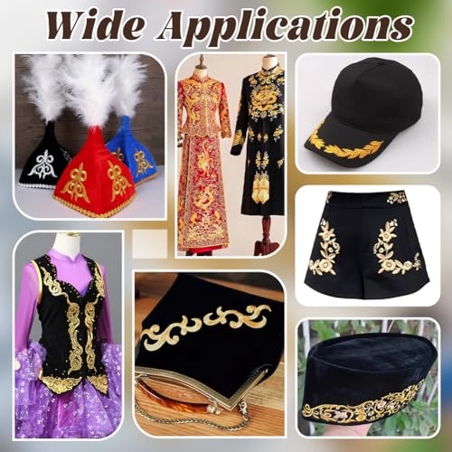 NBEADS About 5.2 Yards Gold Embroidery Polyester Ribbons, 3" Wide Adhesive Cloud Lace Trim Iron on Metallic Flower Lace for Sewing Costumes Gowns Home Decor Garment Accessories - color: Golden Ribbons