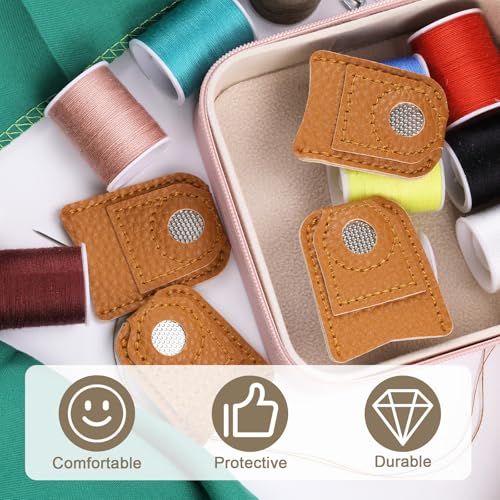 Leather Thimbles Finger Protectors for Hand Sewing, 4 Pcs 2 Sizes