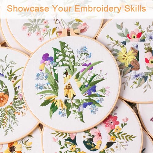 Harimau Letter K Pattern Embroidery Kit for Adult Beginners, Complete Starter Pack with 1 Hoop, Needles, Instruction Guide & Embroidery Stitch Video Tutorials - color: K