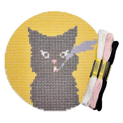 Howie's Needlepoint Animal Needlepoint Kits, 13CT Printed Embroidery Pattern Starter Kits, Stamped Patterns Canvas Kits(Cool Black Cat,5x5inch) - color: Cool Black Cat