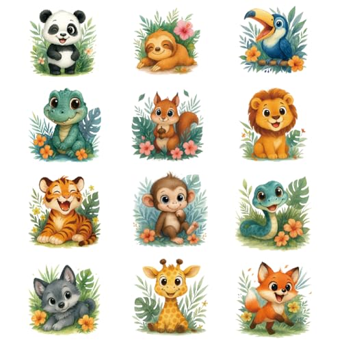 SUPERDANT 12PC Cartoon Animals Iron on Transfer Paper for Kid T Shirts Cute
