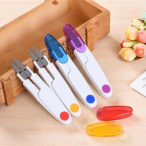AKOAK 1 Pack U-shaped Yarn Scissors, Tailor's Scissors, Portable Yarn Scissors with Safety Cover, Thread Scissors for Needlework, Cross-Stitch Craft, DIY Projects, Sewing Supplies (Red) - color: Red