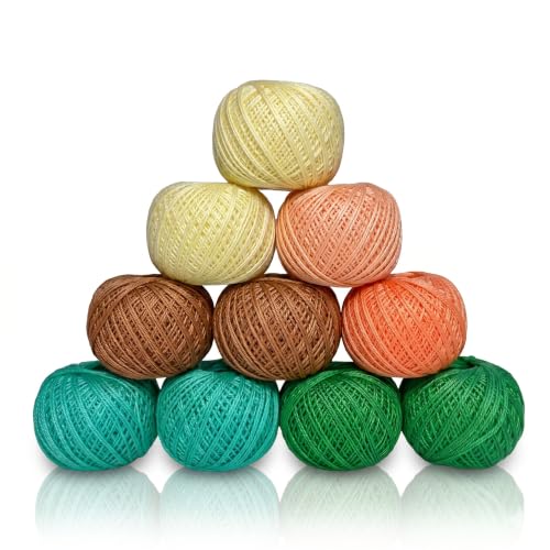KGS Crochet Thread Cotton Yarn Balls | Size 8 | 10 Balls | 10 Grams Each Ball | Total 100 Grams of Pearl Cotton Thread for Crocheting, Hardanger, Needlepoint Hand Embroidery (Coastal Calm) - color: Coastal Calm