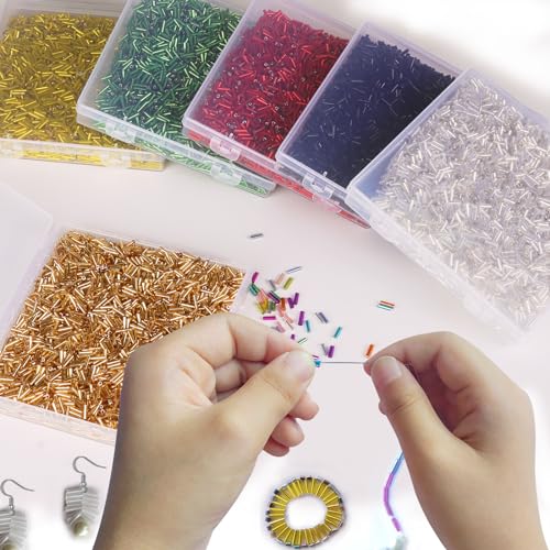 4000pcs Yellow Bugle Beads Bulk -Embroidery Beads,Long Tube Bead for Jewelry Making, Bracelet Necklaces Supplies,Craft DIY(7x2mm) - color: Yellow