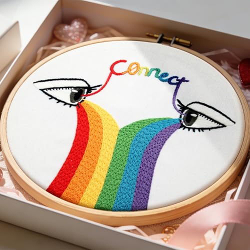 Crafmanoe Hand Embroidery Kits for Beginners Adults, LGBT Embroidery Starter Kit, Stamped Cross Stitch Kits for Beginners Adult Craft Kits for Women, Entire Set of Embroidery Supplies & Video Tutorial - color: H2073, size: 8Inch