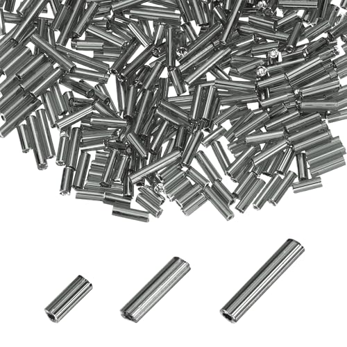 MECCANIXITY 2000pcs Glass Bugle Beads 4/6/9mm Long Tube Cylinder Beads - color: Grey