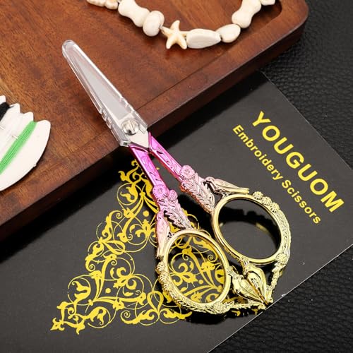 YOUGUOM Sewing Embroidery Scissors, Small Precision Shears - color: Golden Pink
