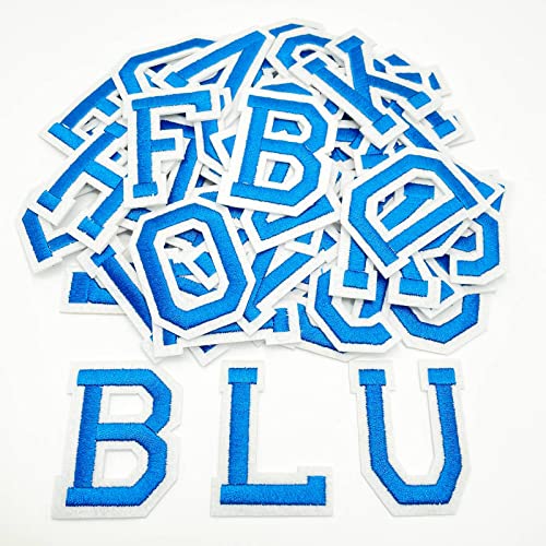 Jongdari Iron on Letters, 110 Pcs Alphabet Patches, Decorate Repair Letter Patches for Clothing Shirts Jackets Hats Jeans Shoes Bags (Blue) - color: Blue, size: 104 Letters + 6 Patches