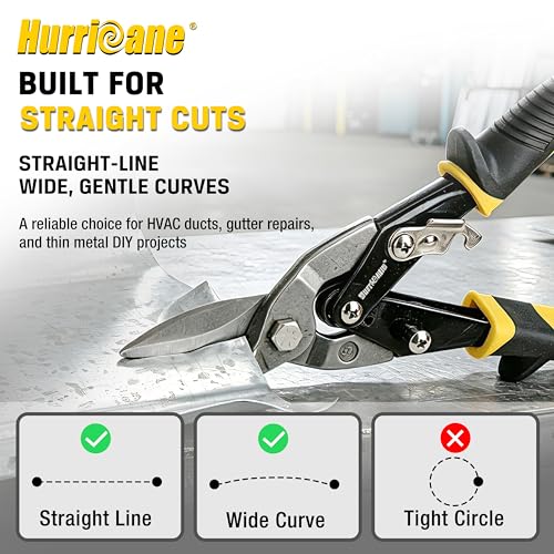 HURRICANE 10 inch Aviation Tin Snips, Straight Cut Metal Shears with Non-Slip Tyregrip Handle, Cr-V Steel Blades Shears for Thin Sheet Metal, Aluminum, Gutter & DIY Projects (Pack of 20) - size: 10 Inch Regular: Straight Cut (Pack of 20)