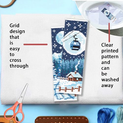 FREEBLOSS 6 Set Cross Stitch Bookmark Kits 11CT 8"x2.4" Snow Scenery - style: Winter Scene
