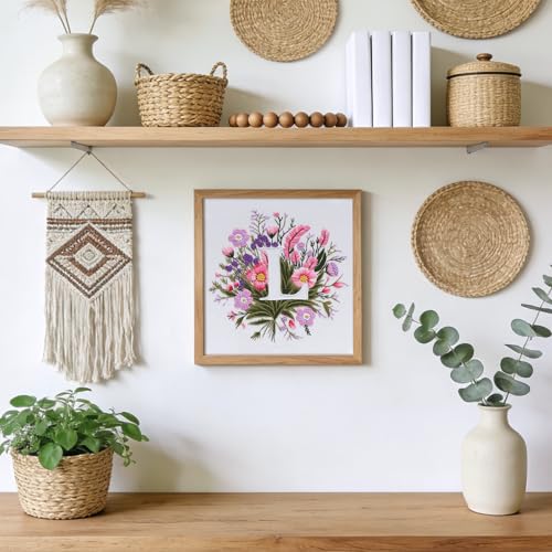 Zerzsy 7.87 '' Embroidery Kits Plant Flower Leaf English Letter Patterns for Beginners Adults, Easy to Learn Cross Stitch Kit for Home Office Decor - color: Letter L