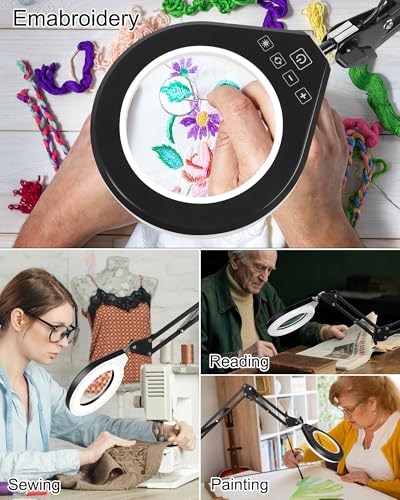 Magnifying Glass with Light, 10X/5X Lens, Dimmable, Swing Arm, White - color: White