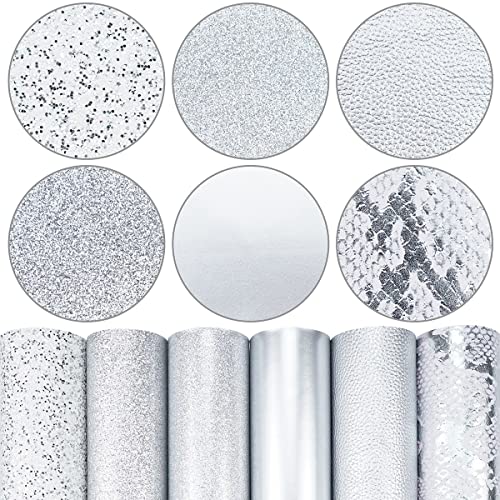 Litchi 6 Pack 8x12 Inch Faux Leather Sheets for Bow Earring, Easy to Cut Vinyl Fabric for Cricut, Durable Fade Resistant Leatherette Without Smell, Silver - color: Silver
