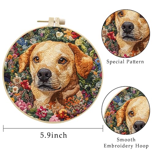 LB 4 Pack Cute Dog Flower Embroidery Kit for Beginners Funny Animal Beginner Embroidery Kit for Adults DIY Starter Kit with Embroidery Hoop Colorful Threads Tools Step by Step Instructions - color: Brown