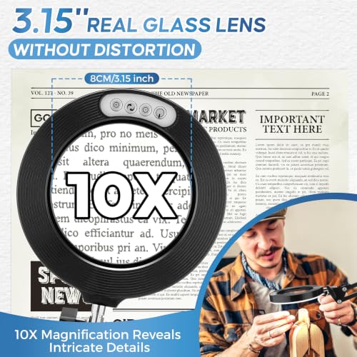 10X Magnifying Glass with Light and Stand,Hands-Free Desk Magnifier - color: Black Magnifying Glasses With Light