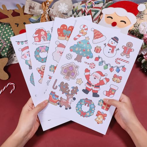 GLOBLELAND 4 Sheets Christmas Colorful Water Soluble Embroidery Pattern - color: Christmas Cartoon
