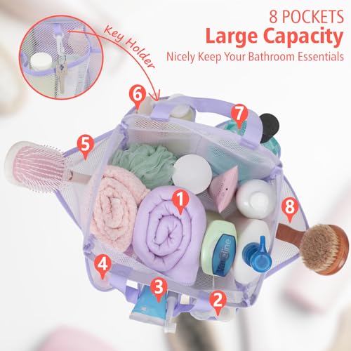 Mesh Shower Caddy Portable - 8 Pockets, S-Hook, Shower Bag for Dorm Camping - color: Purple, size: L (Classic Dorm Caddy)