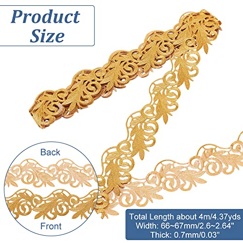 NBEADS 4.37 Yards Gold Embroidery Polyester Ribbons, 2.6 Inch Wide Adhesive Goldenrod Lace Trim Iron on Metallic Flower Lace for Sewing Costumes Gowns Home Decor Garment Accessories - color: 2.6 Inch Gold Ribbons