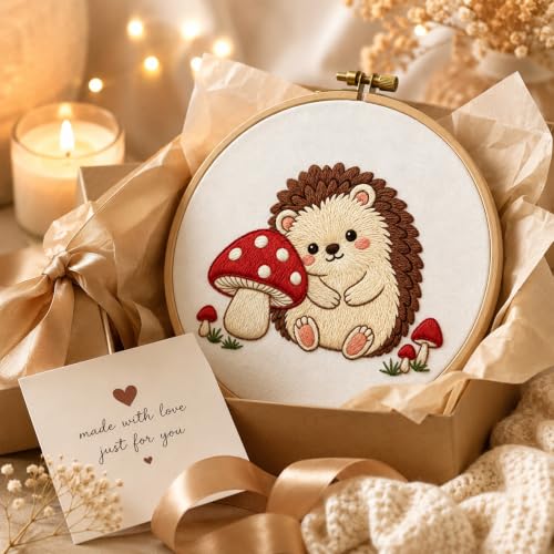Nuberlic Embroidery Kit for Beginners Stamped Hedgehog Needlepoint - color: Hedgehog
