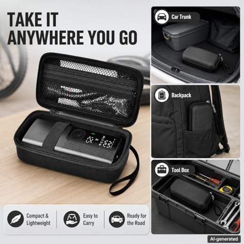 Hard Tire Inflator Case for Airmoto 120 PSI Air Compressor - color: black+black zipper
