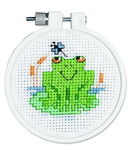 Janlynn 21-0985 Round Kid Stitch Soggy Froggy Mini Counted Cross Stitch Kit, 3-Inch, Small