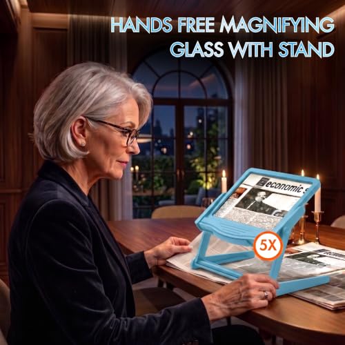 MAGNIPROS 5X LED Page Magnifying Glass, Detachable Stand, 3 Color Modes - color: Blue