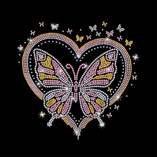 1 Pc Butterfly Heart Iron on Rhinestones Transfer, Pink Hotfix Iron on Patch Transfer Decals Crystal Heat Transfer Clothing Repair Decor for T-Shirt Jeans Jacket Party Decor - color: Butterfly Heart