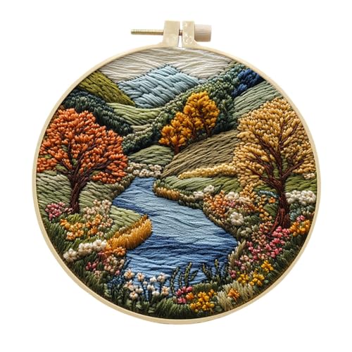 EUBUY Landscape Embroidery Kits for Beginners, Embroidery Kits for Beginners Adults, Beginners Embroidery Starter Kit with Pattern, Needle Thread DIY Embroidery Material Kit - color: Type 15
