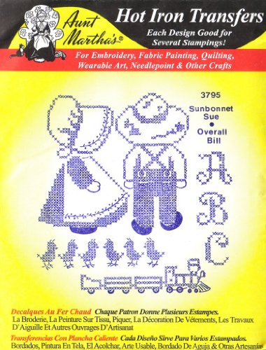 Aunt Martha's Hot Iron Embroidery Transfer 3795 Sunbonnet Sue & Overall Bill