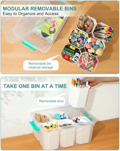 NUMIFUN 17QT Clear Storage Bins with Lids & Dividers for Crafts - color: Clear Green