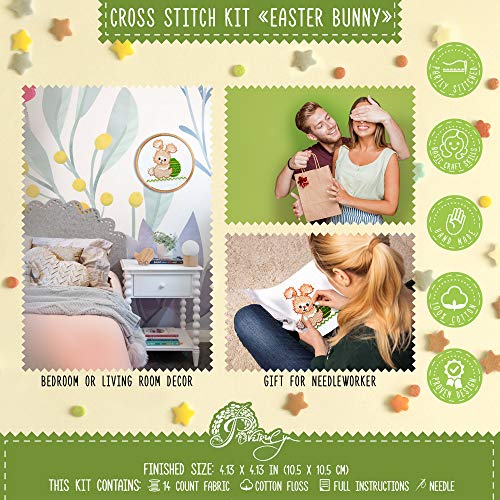 Povitrulya Cross Stitch Kit 'Easter Bunny' - DIY Embroidery with Counted Cross Stitching Pattern of a Cute Bunny - color: Easter Bunny