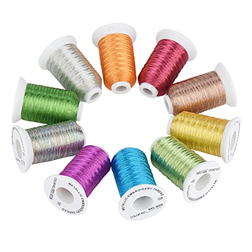 Simthread 10 Essential Colors Shiny Metallic Embroidery Machine Thread Kit 500M(550Y) for Computerized Embroidery and Decorative Sewing - Essential 2 - color: 10 Essential Colors 2