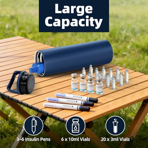 Insulin Cooler Travel Case TSA Approved: 30H Insulin Pen Cooler for 3-6 Pens with Portable Handle - Medication Diabetic Case for Travel with Gel Ice Pack and Anti-Freezing Drawstring Bag (Blue) - color: Blue - Cup