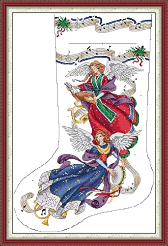 Howie's Needlepoint Cross Stitch Kits, 14CT Pre-Printed Pattern Needlepoint Kits, Full Range of Stamped Starter Kits(Angelic Harmony Stocking,16.54 x 24.4 inch) - color: Angelic Harmony Stocking
