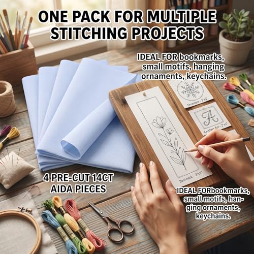 14 CT Aida Cloth for Cross Stitch,12PCS Pre-Cut Cross Stitch Fabric - color: White