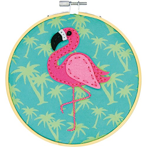 Dimensions Needle Crafts Flamingo Wool Felt Applique Embroidery Craft Kit, 6'' - color: Flamingo, size: 6''