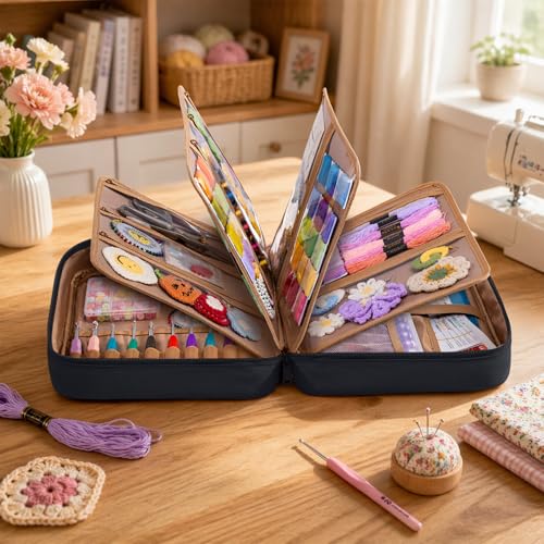 AMOIGEE Sewing Bag Organizer with 17 Clear Pockets and Tool Holders - color: Black