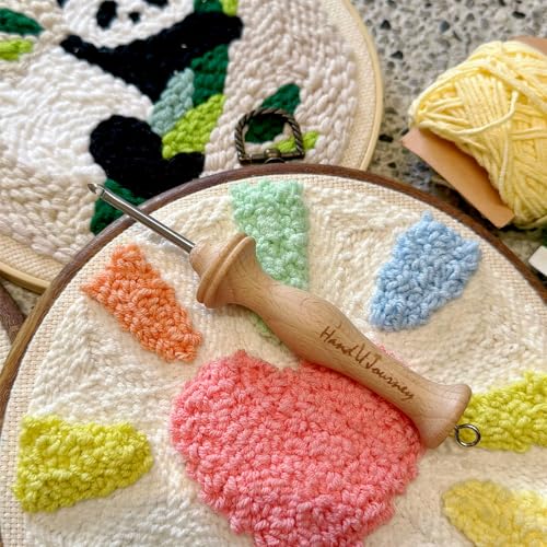 Hand U Journey 10# Regular Size Beech Wood Handle Punch Needle Rug Hooking Tool with Open-Side Design - size: 10#Regular
