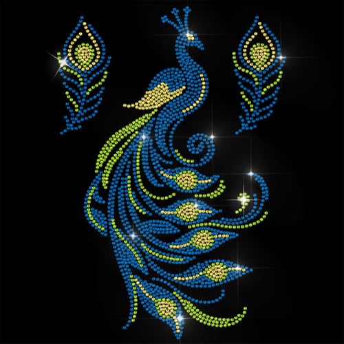 3 Pcs Peacock Pattern Iron on Rhinestones Transfer, Bling Crystal Clothing Repair Applique Heat Transfer Patches for T-Shirt Vest Shoes Hat Jacket Pants Bags Decor - color: Peacock